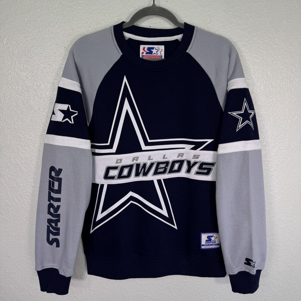 Dallas Cowboys Sweater Men Small Starter NFL Crewneck Fleece Pullover Sweatshirt